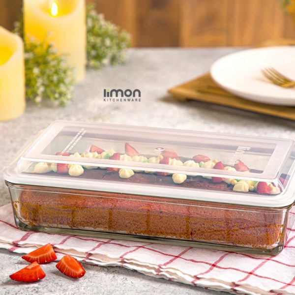 ظرف شیشه ای مستطیل 1.4 لیتر درب دار لیمون