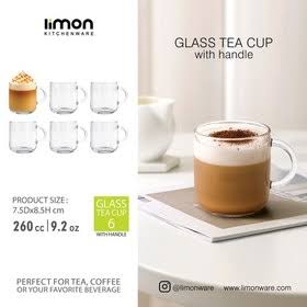 فنجان شیشه‌ای دسته‌دار 260cc لیمون(6 عددی)