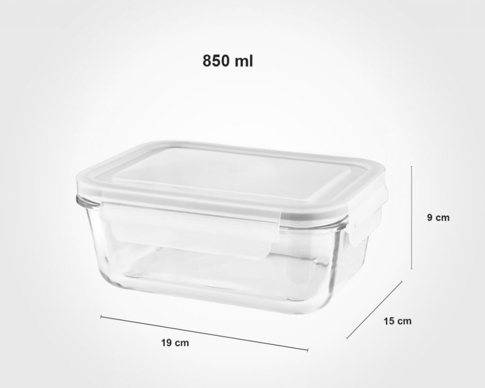 ظرف شیشه ای مستطیل 850 میلی لیتر لیمون