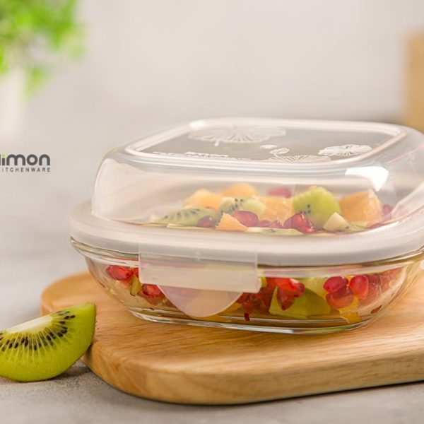 ظروف شیشه ای سرو و نگهداری دربدار 520 میلی لیتر لیمون