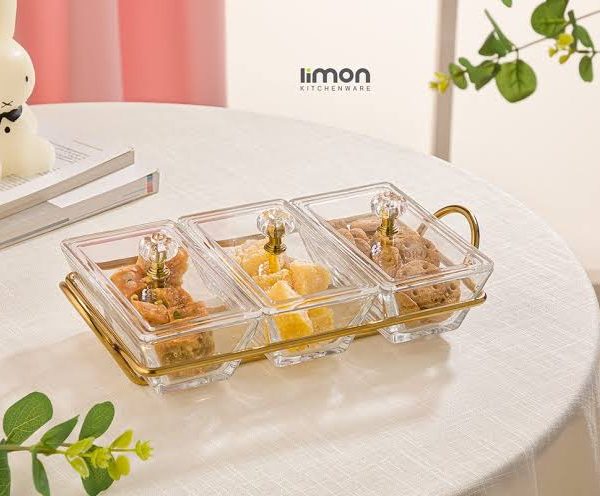 اردورخوری شیشهای مستطیل استنددار سه خانه با درب اکرولیک